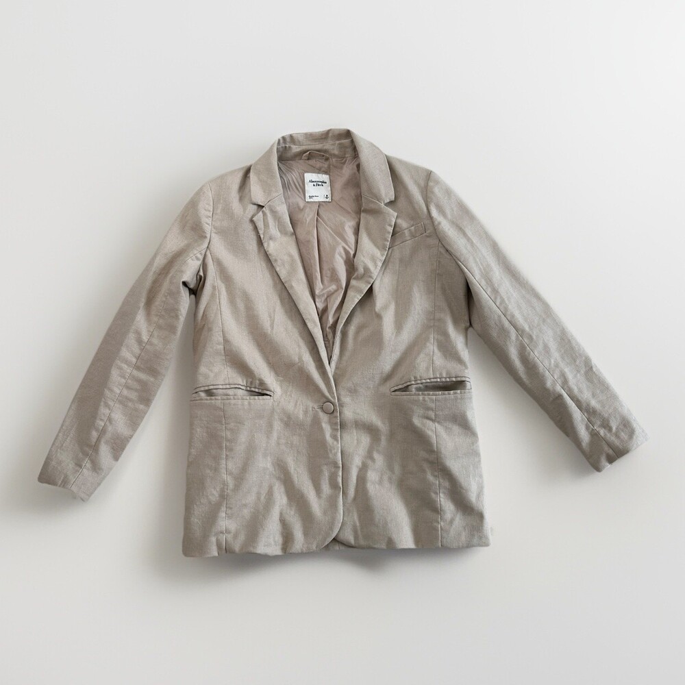 Abercrombie Fitch Blazer Linen Cotton Lt Khaki MediumClassic Preppy Minimal Core